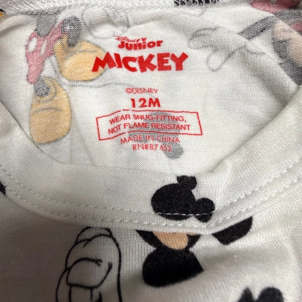Disney Junior Mickey Mouse‎ Pajama Set White 12M Viscose Spandex 2pc Snug Fit